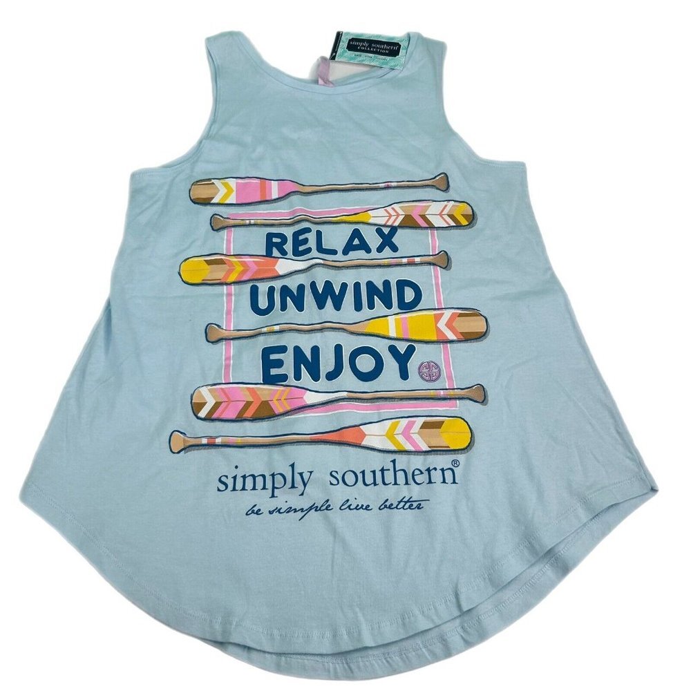Simply Southern Shirt Womens S, M, XL, 2XL Tank Top Blue Paddles Relax Vacation